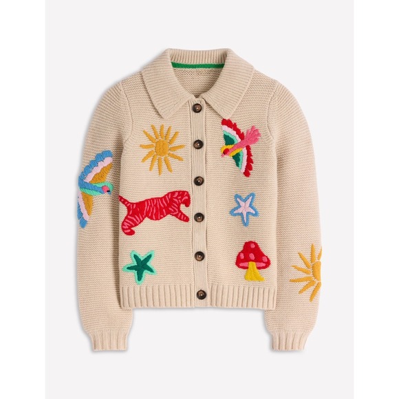 Boden Sweaters - Boden Embroidered Collared Cardigan Medium Ecru Marl New With Tags